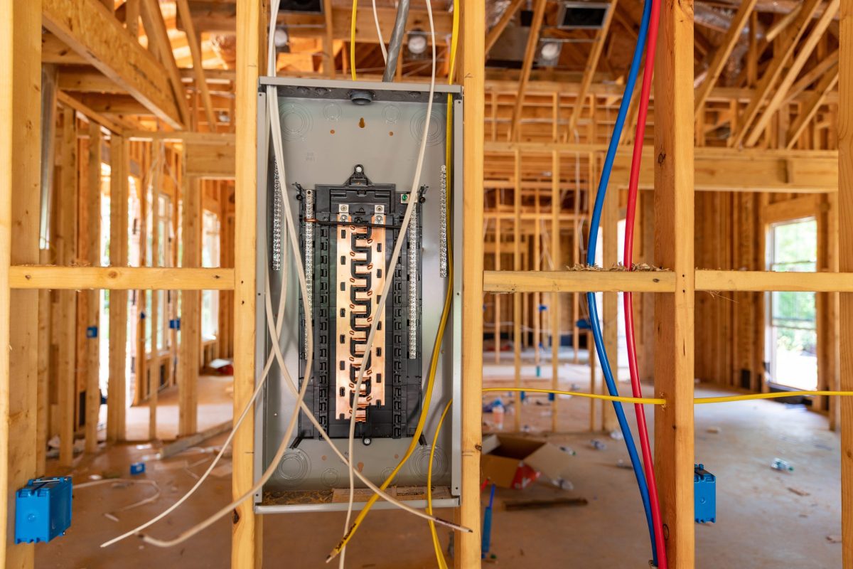 Electrical circuit breaker panel in new home construction