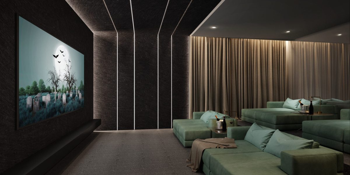 Luxury home theater room 3d rendering