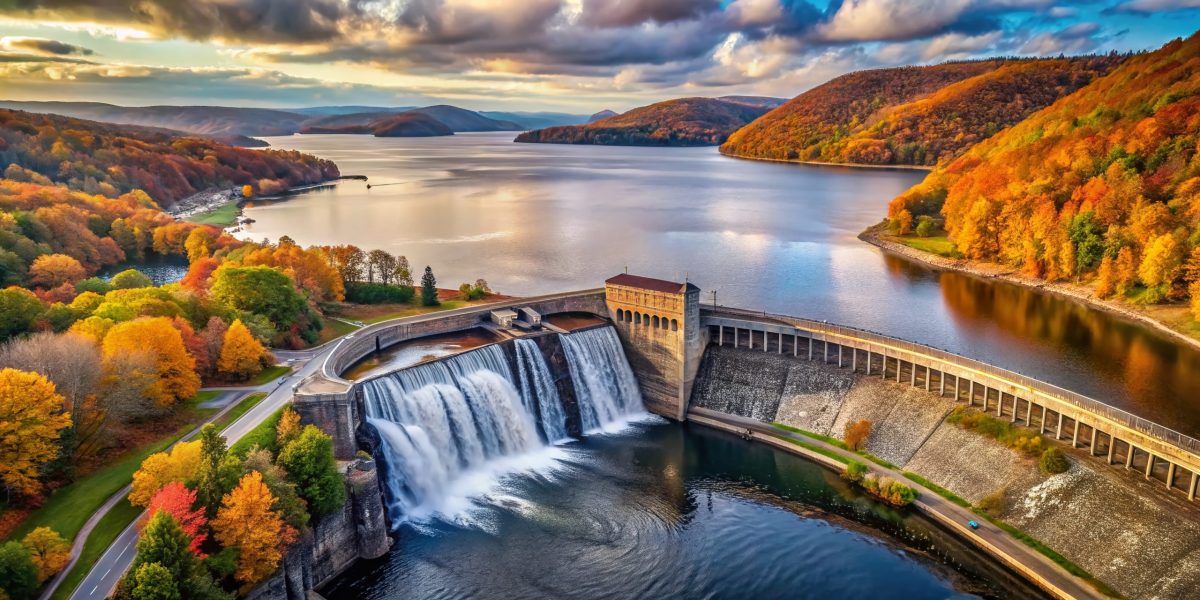 Aerial View of New Croton Dam, Westchester County, NY - Vintage Drone Photography