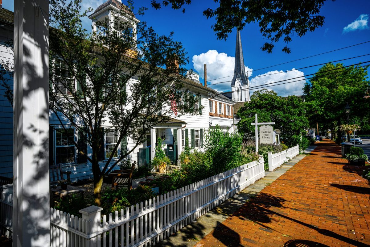 Old Post Road in Bedford Village Historic District on a sunny sun