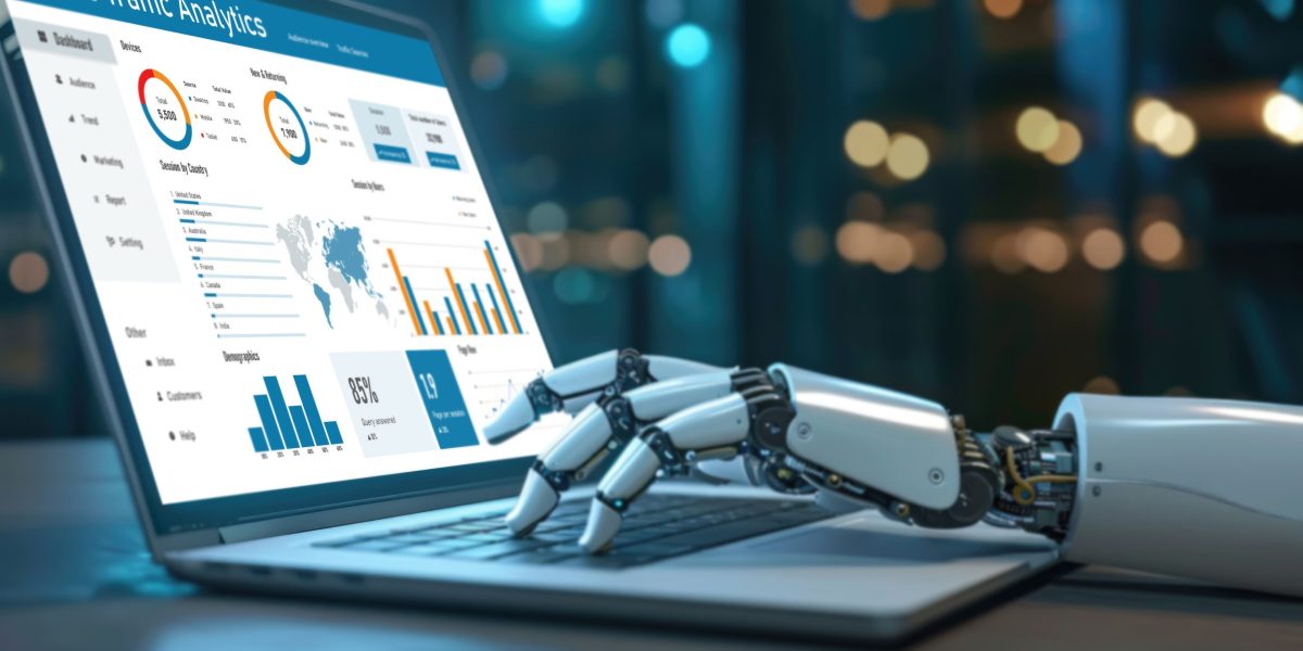 Computer software for website traffic analytics data on computer screen brisk adapting as ai changes the game