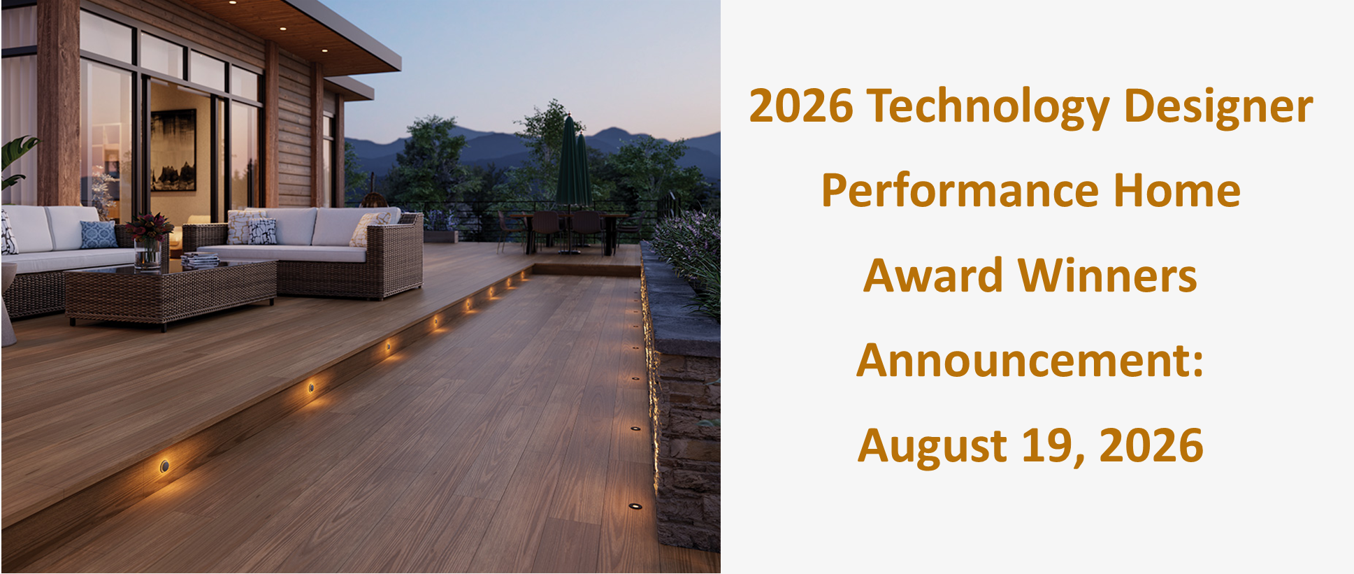 Two glass awards labeled Best Product 2026 and Best Design 2026 are displayed beside text reading Enter the 2026 Performance Smart Home Awards with a Learn More button below.