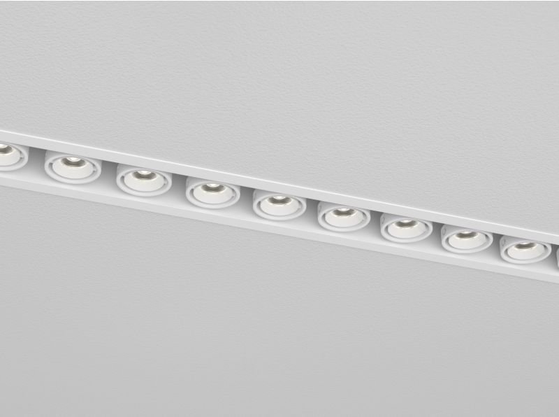A close up of a modern recessed linear led ceiling light fixture with multiple circular lights arranged in a straight line against a white ceiling A close up of a modern recessed linear led ceiling light fixture with multiple circular lights arranged in a straight line against a white ceiling Oceanfront squamish  presentation centre and public house