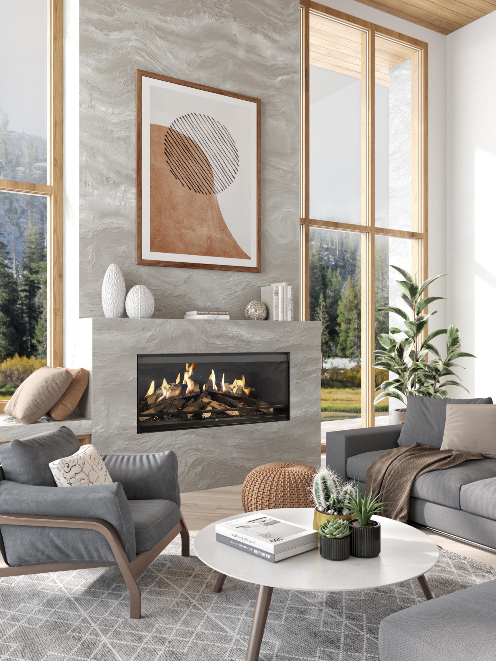Living room with holographic fireplace e one 100 living the romance of fire reimagined