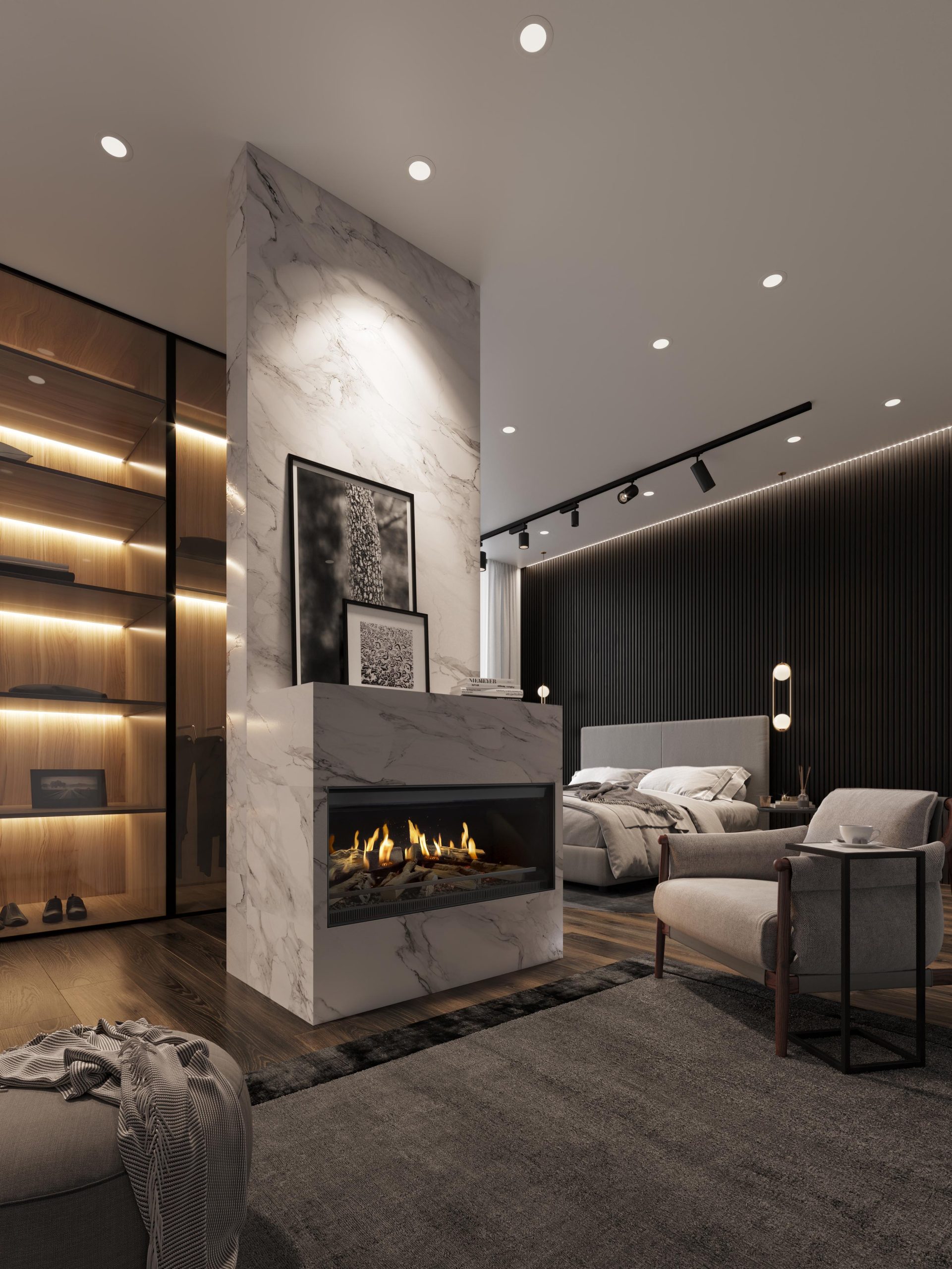 Living room with holographic fireplace eone 100 bedroom the romance of fire reimagined